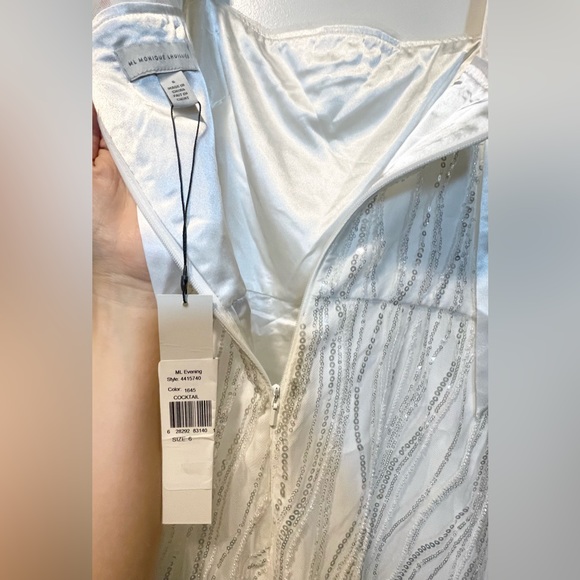 ML MONIQUE LHUILLIER Sequined Bow-Strap Midi Dress in white - Picture 8 of 12